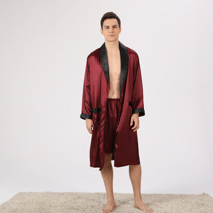 Men's Artificial Silk Robe & Shorts Set | Bold Print Loungewear