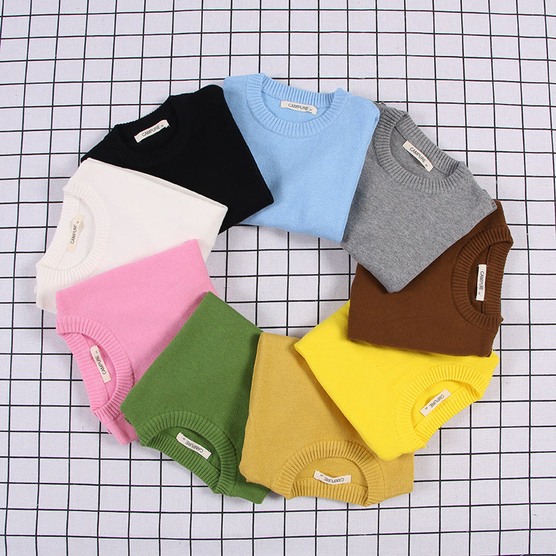 Children's Solid Colour Knitted Cotton Pullover Sweater | Boys & Girls | Age 12M-8Y