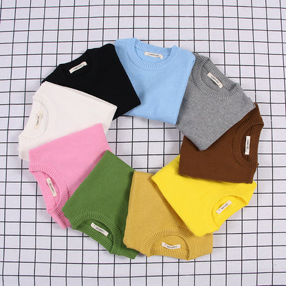 Children's Solid Colour Knitted Cotton Pullover Sweater | Boys & Girls | Age 12M-8Y