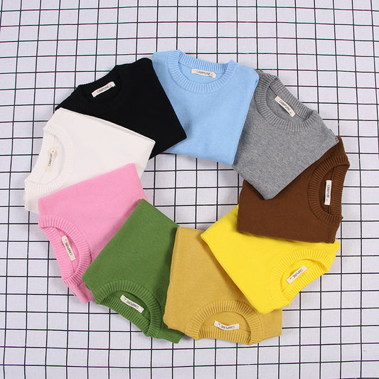 Children's Solid Colour Knitted Cotton Pullover Sweater | Boys & Girls | Age 12M-8Y