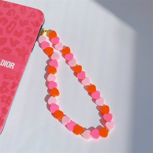 Polymer Clay Heart Phone Lanyard | Gradient Love Heart Charm | Pink