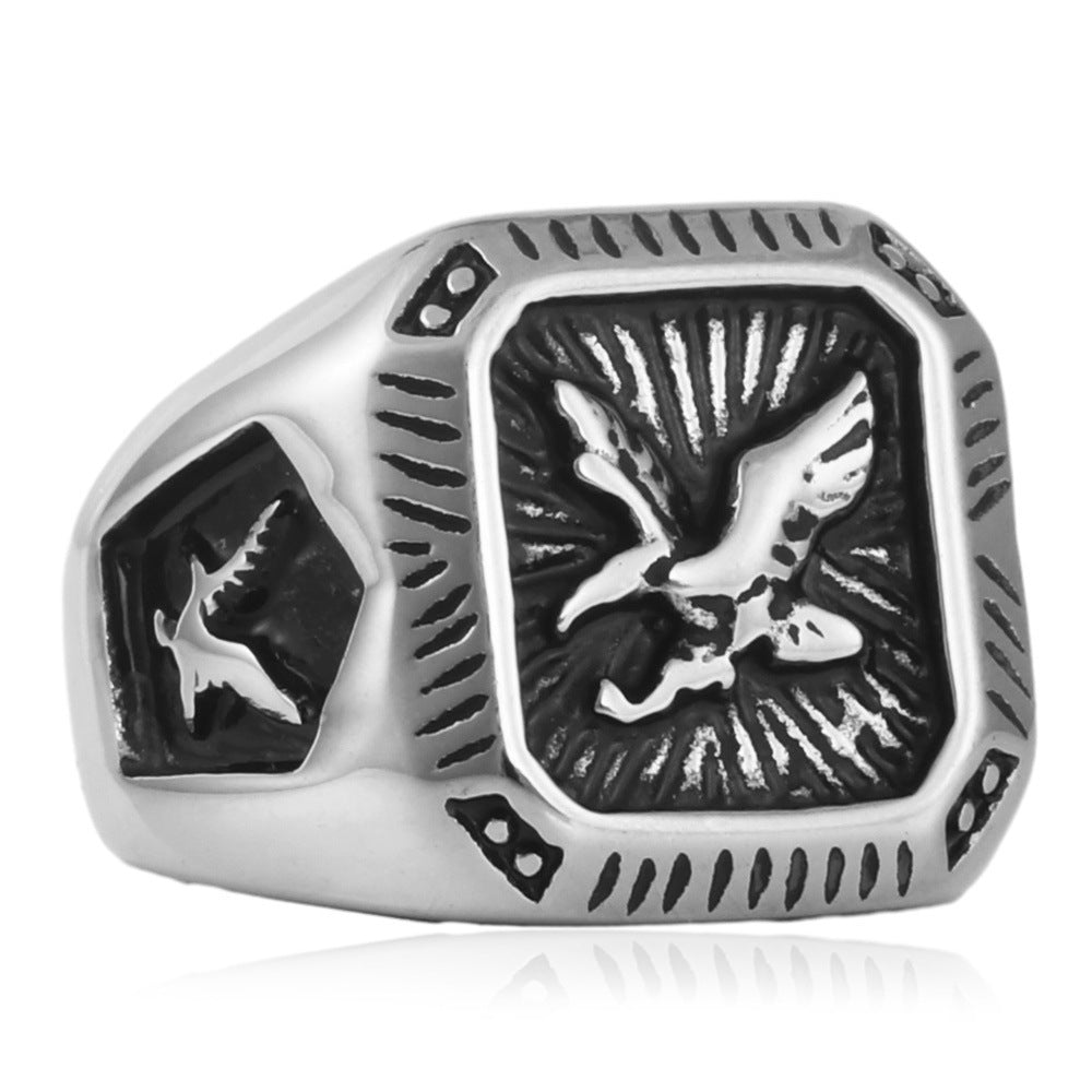 Men's Titanium Steel Eagle Ring | Polished Punk Band Ring in Silver & Gold