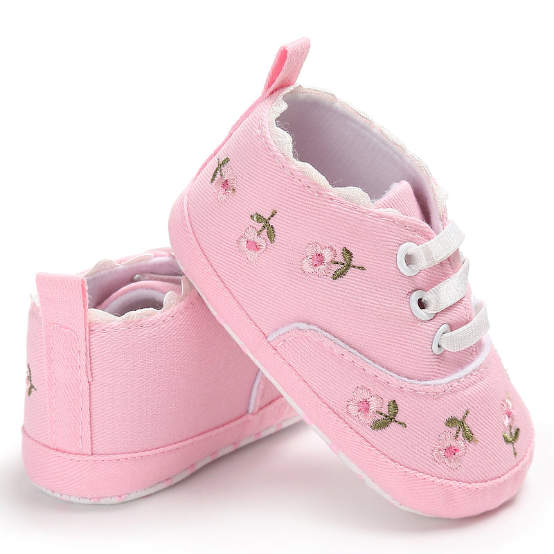 Girls' Floral Folk-Style Baby Toddler Shoes - Canvas Elastic Band Flat Sole
