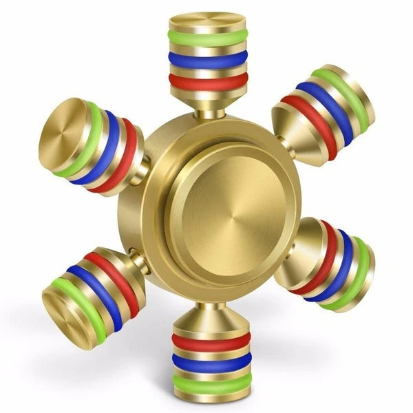 Three-Head Six-Arm Metal Gyro | Premium EDC Fidget Spinner | Silver & Gold