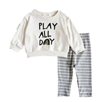 Baby & Toddler Striped Letter Print Long-Sleeve Top & Trousers Set | Ages 6M–3Y