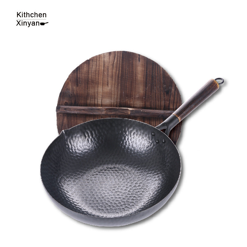 Handmade Traditional Iron Wok with Wooden Handle