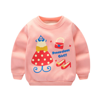 Kids Fleece-Lined Cartoon Print Sweatshirt | Unisex Winter Jumper