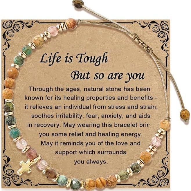 Natural Stone Heart Pendant Bracelet | Hand-Woven Turquoise & Gold Bead Wax Cord