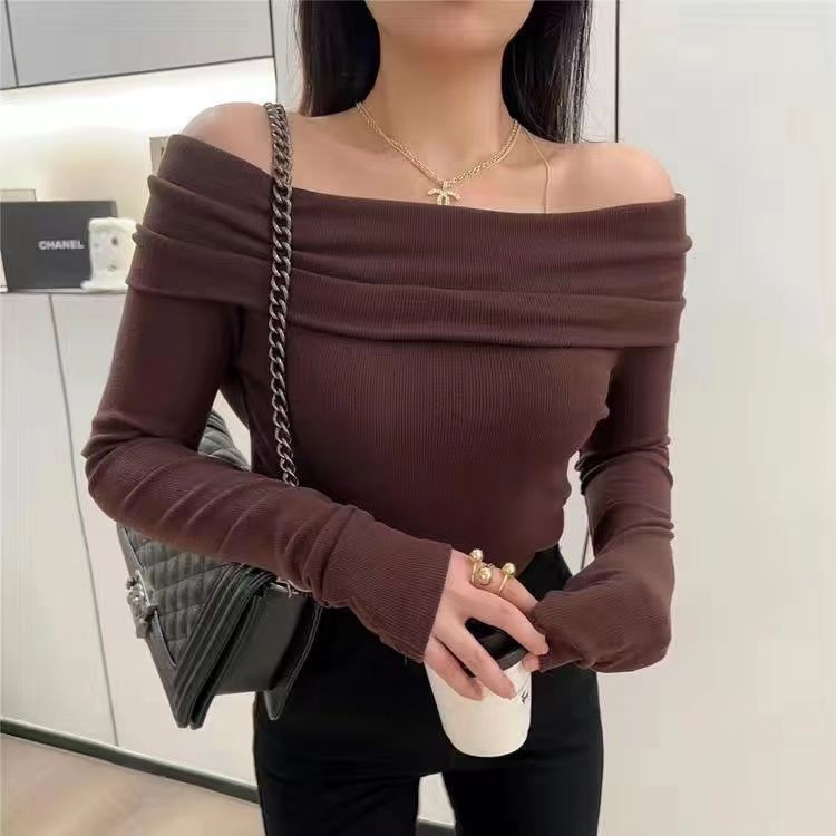 Women's Off-Shoulder Ribbed Knit Sweater Top | High-Elastic Clavicle Knitwear