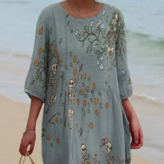 Women's Floral Print Long Sleeve Round Neck Dress