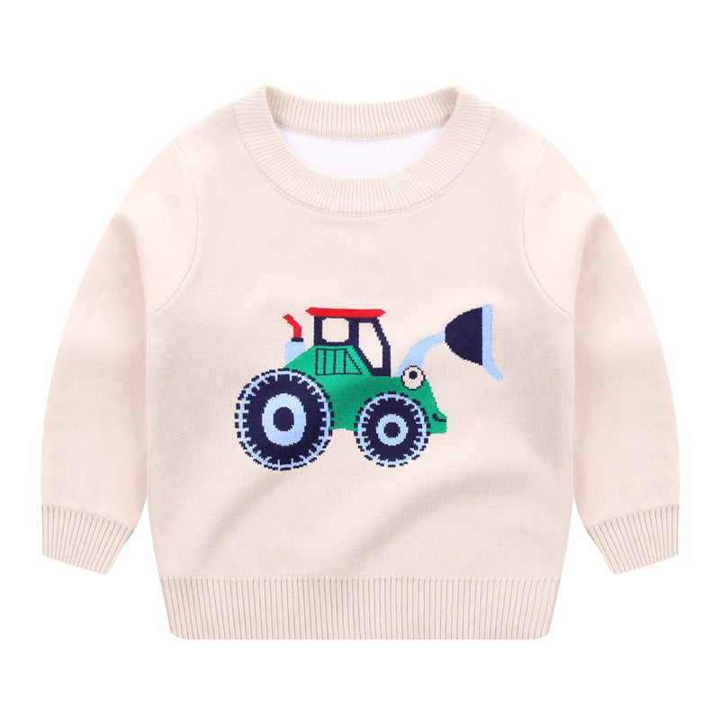 Kids Cartoon Print Fine Knit Cotton Sweater | Boys Girls Jumper