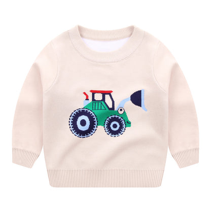 Kids Cartoon Print Fine Knit Cotton Sweater | Boys Girls Jumper