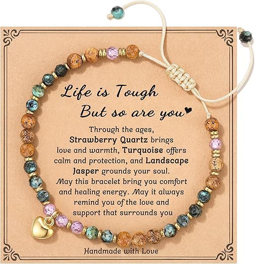 Natural Stone Heart Pendant Bracelet | Hand-Woven Turquoise & Gold Bead Wax Cord
