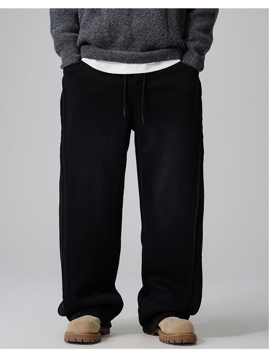 Men's Fleece-Lined Distressed Knit Sweatpants | Straight Leg S-2XL