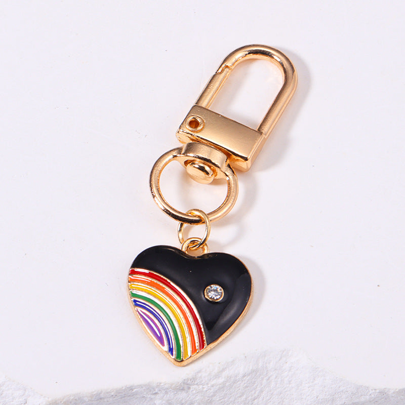 Rainbow Love Heart Metal Keychain | Sweet Electroplated Charm | JP Collections