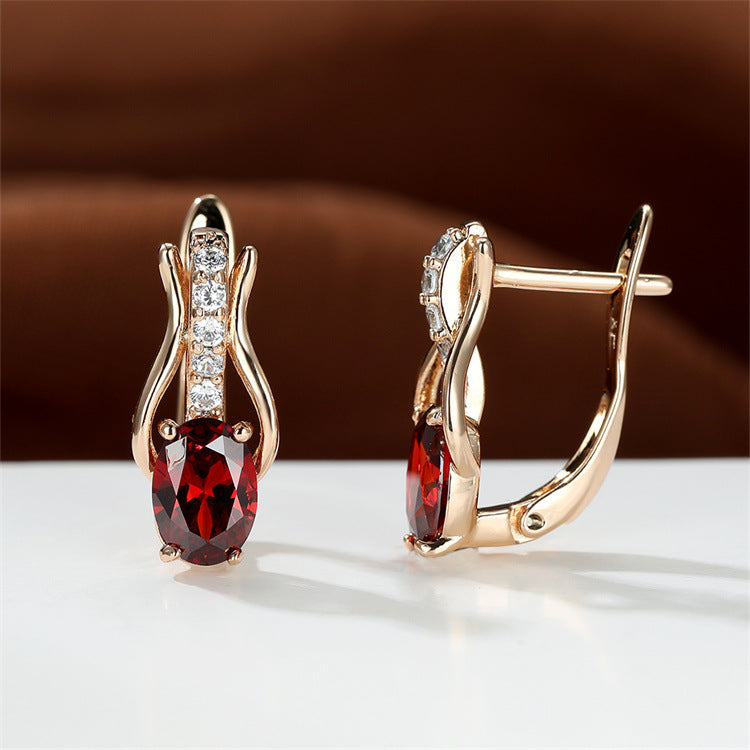Oval Crystal Ear Clips | Champagne Gold & Platinum Copper Earrings for Women