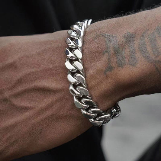 Men's Silver Cuban Chain Bracelet | Titanium Steel