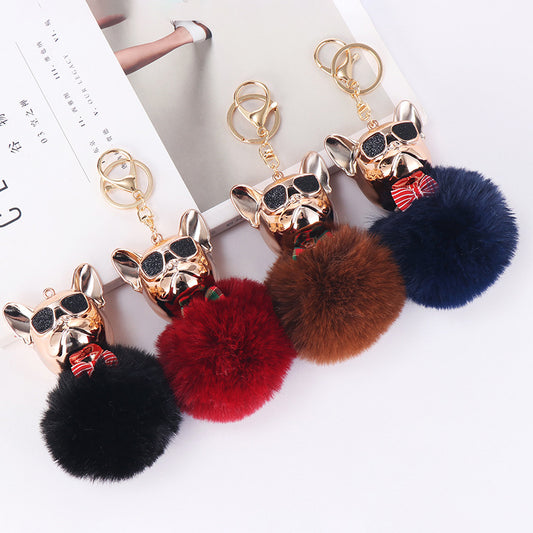 French Bulldog Pom-Pom Keychain | Fluffy Dog Bag Charm | JP Collections