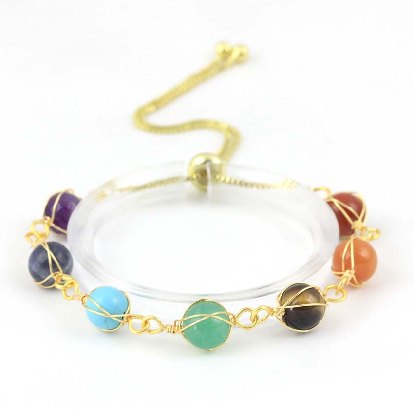 Natural Stone Bead Bracelet with Gold Extension Chain