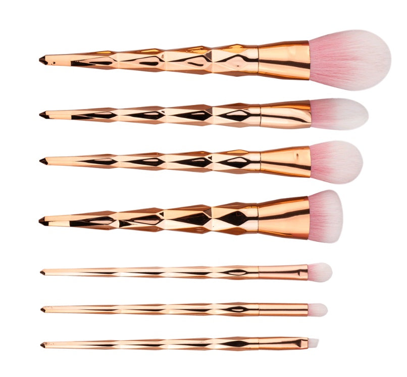 7-Piece Diamond Makeup Brush Set – Electroplated Handle, Nylon Hair