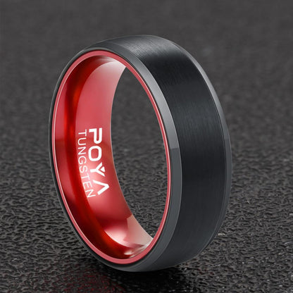 Men's Tungsten Steel Ring – Classic Geometric Band with Red Inner Lining
