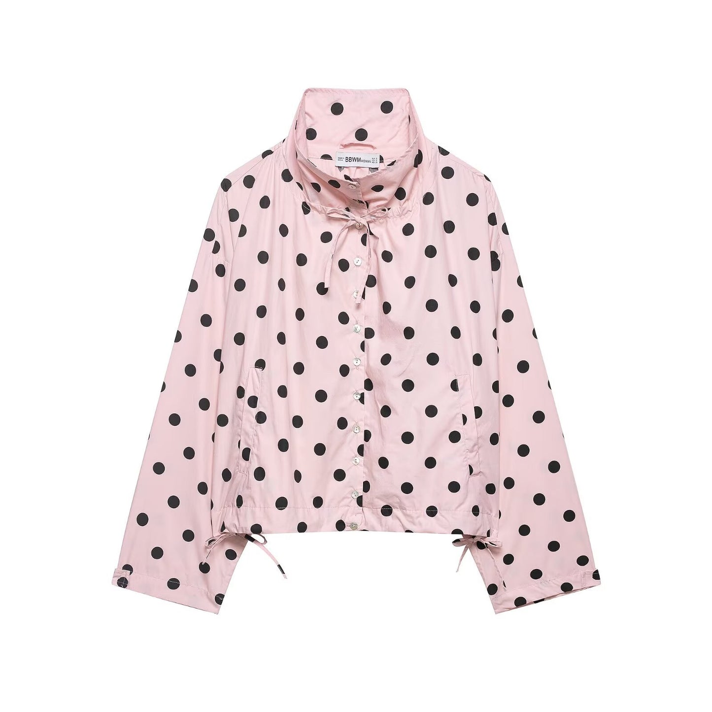 Women's Polka Dot Long-Sleeve Coat | Stand Collar Bow-Tied Single-Breasted Jacket
