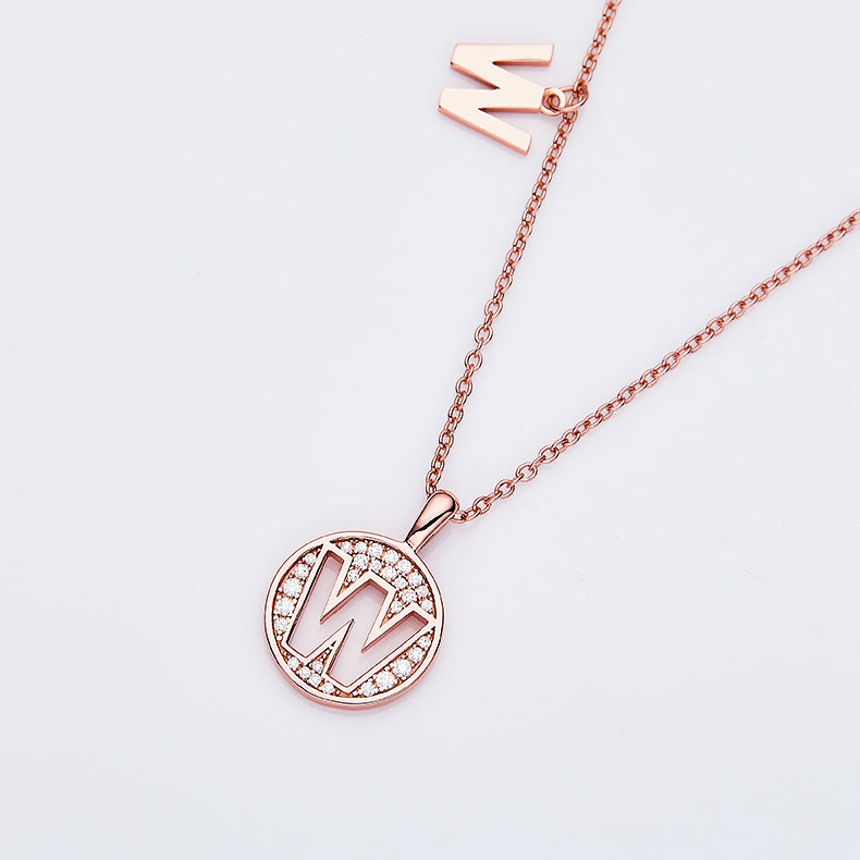 Moissanite Letter W Necklace | Platinum-Plated S925 Silver | GRA Certified