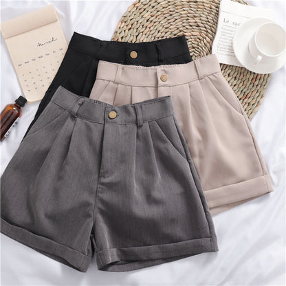 Wide Leg Cotton Casual Shorts | High Waist | Khaki, Gray, Black