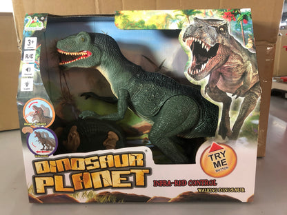 RC Walking Velociraptor Dinosaur Toy - Roaring Sounds Light-Up Eyes Infrared Remote Age 3+