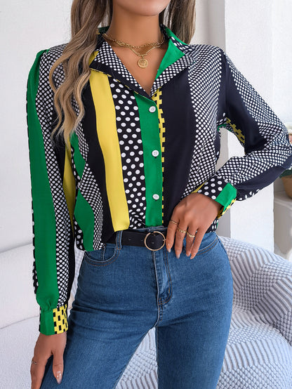 Women's Elegant Colour Block Long-Sleeve Shirt