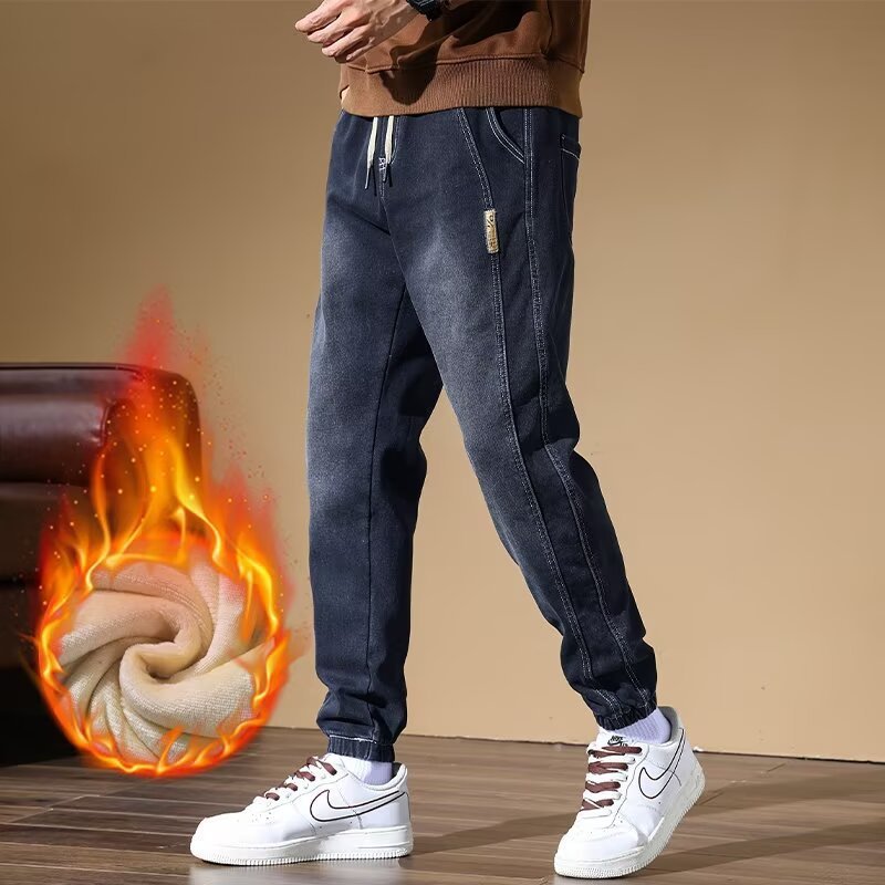 Men's Fleece-Lined Denim-Look Jogger Trousers | Warm M-5XL