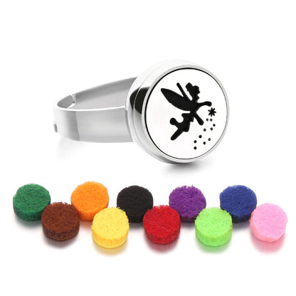Stainless Steel Essential Oil Aromatherapy Ring | 15 Designs | Includes Cotton Pads