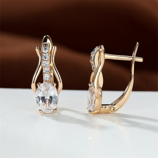 Oval Crystal Ear Clips | Champagne Gold & Platinum Copper Earrings for Women