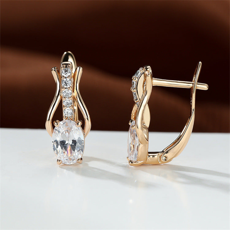 Oval Crystal Ear Clips | Champagne Gold & Platinum Copper Earrings for Women