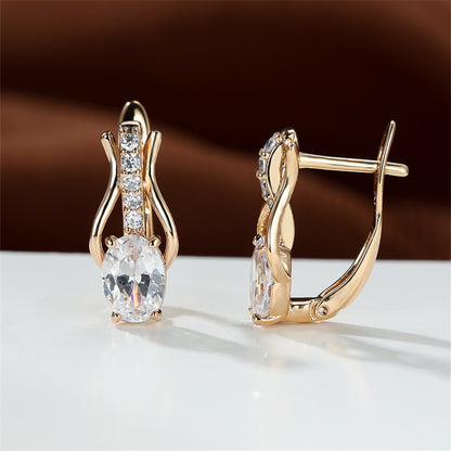 Oval Crystal Ear Clips | Champagne Gold & Platinum Copper Earrings for Women