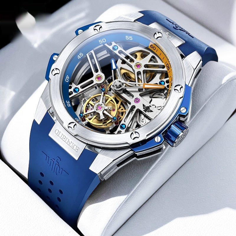 Men's Mechanical Flywheel Watch | Open-Heart Dial | Silicone Strap