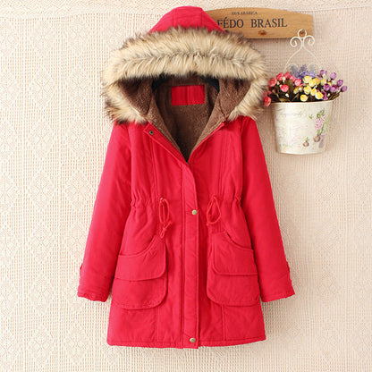 Women's Mid-Length Slim-Fit Hoodie Jacket – Fur Collar | 8 Colours | S–3XL