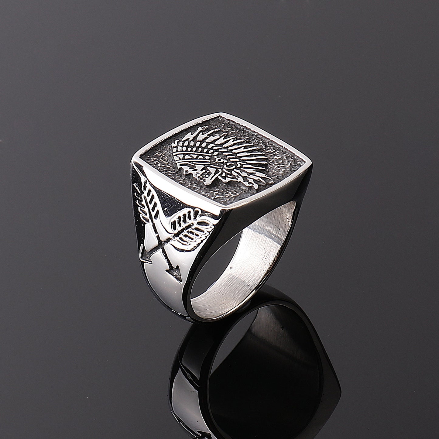 Men's Titanium Steel Indian Totem Ring – Polished Vintage Retro Geometric Band