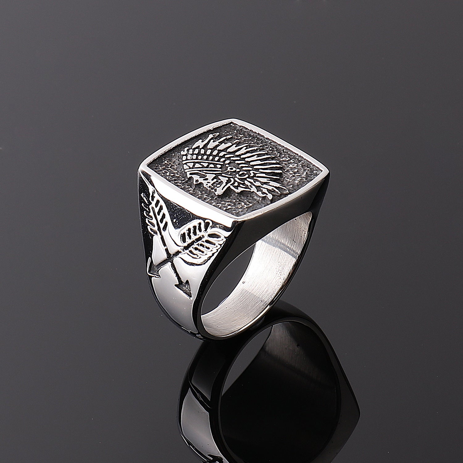 Men's Titanium Steel Indian Totem Ring – Polished Vintage Retro Geometric Band