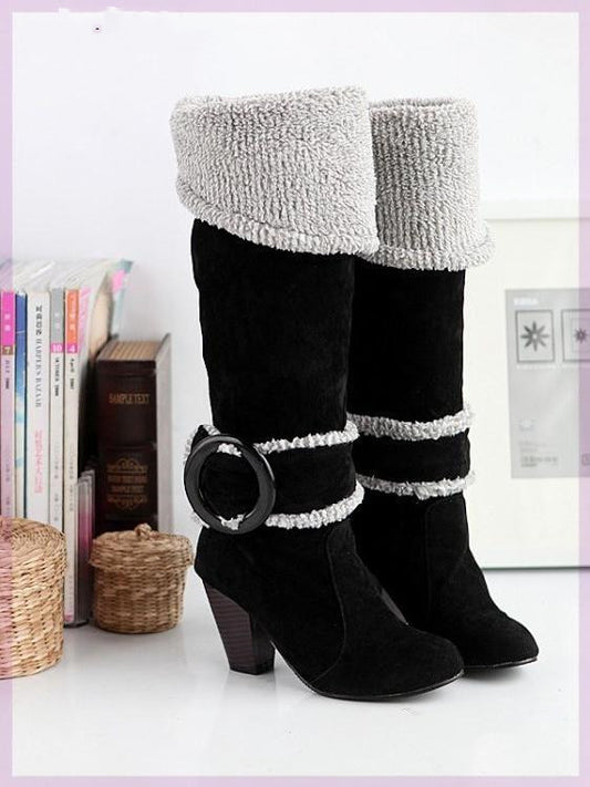 Knee-High Motorcycle Boots for Women – Belt Buckle, Rubber Sole, 4 Colours