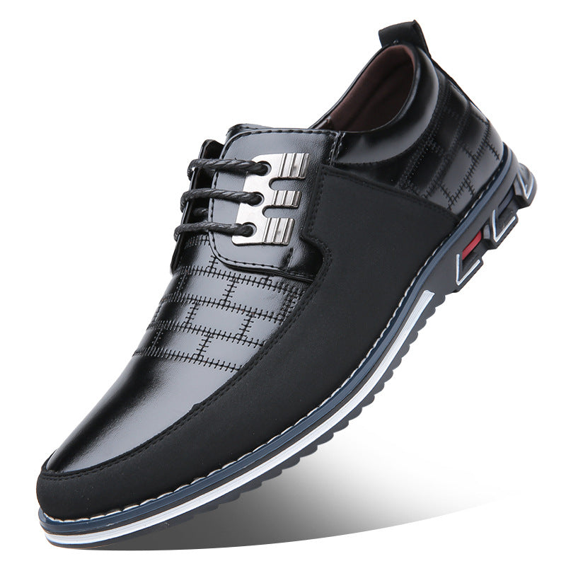 Men's PU Leather Plaid Shoes – Lace-Up & Slip-On, Black, Brown & Blue