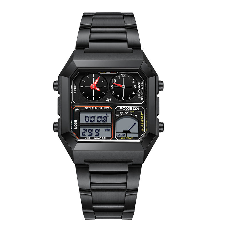 Men’s Dual Display Sport Chronograph Watch – 40mm Square, 30M Waterproof