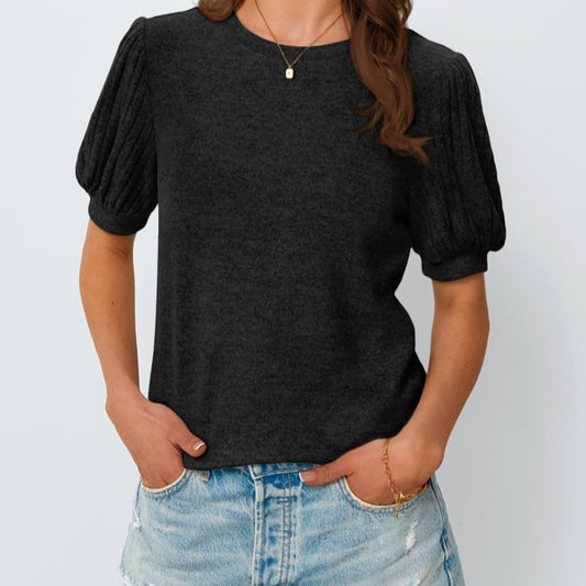 Women's Crew-Neck Elastic-Cuff Short-Sleeve Top