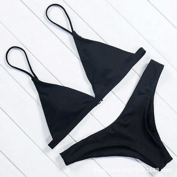 Women's Strappy Swimsuit | Solid Colour Nylon Swimwear with Chest Pad