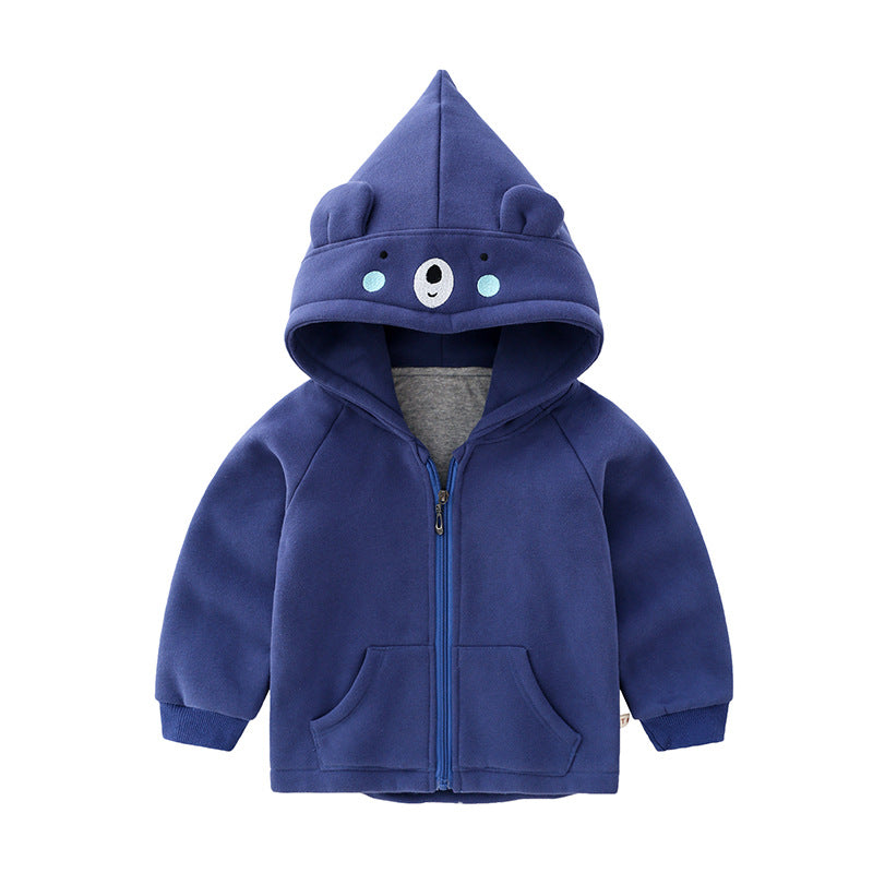 Children's Thickened Cotton Zip-Up Hooded Jacket | Cartoon Kids Coat