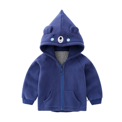 Children's Thickened Cotton Zip-Up Hooded Jacket | Cartoon Kids Coat