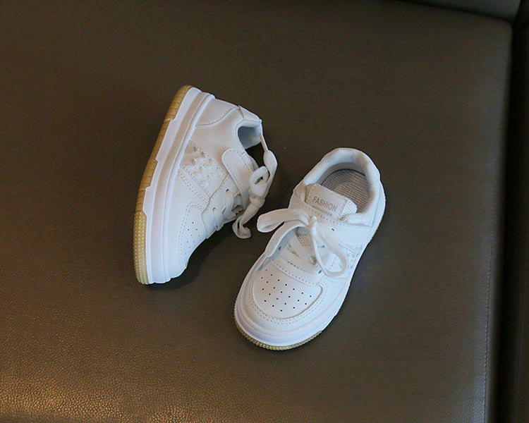 Children's White PU Velcro Trainers | Unisex Kids Shoes EU 21-38