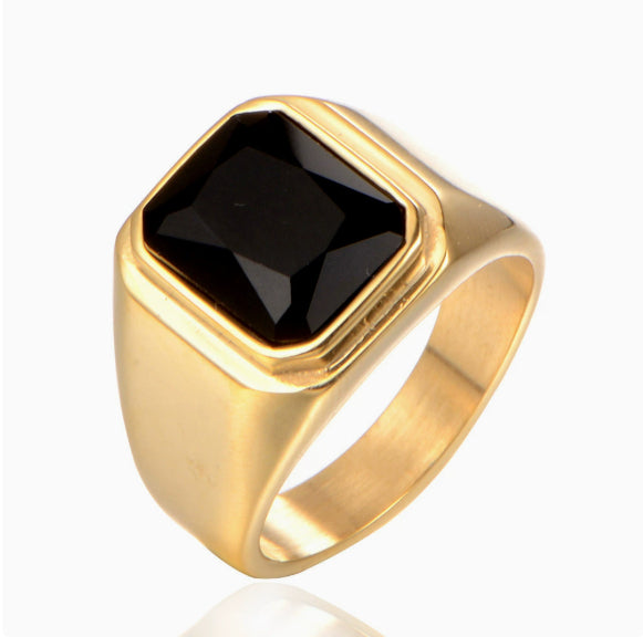 Men's Square Alloy Zircon Ring – Geometric Electroplated Statement Band