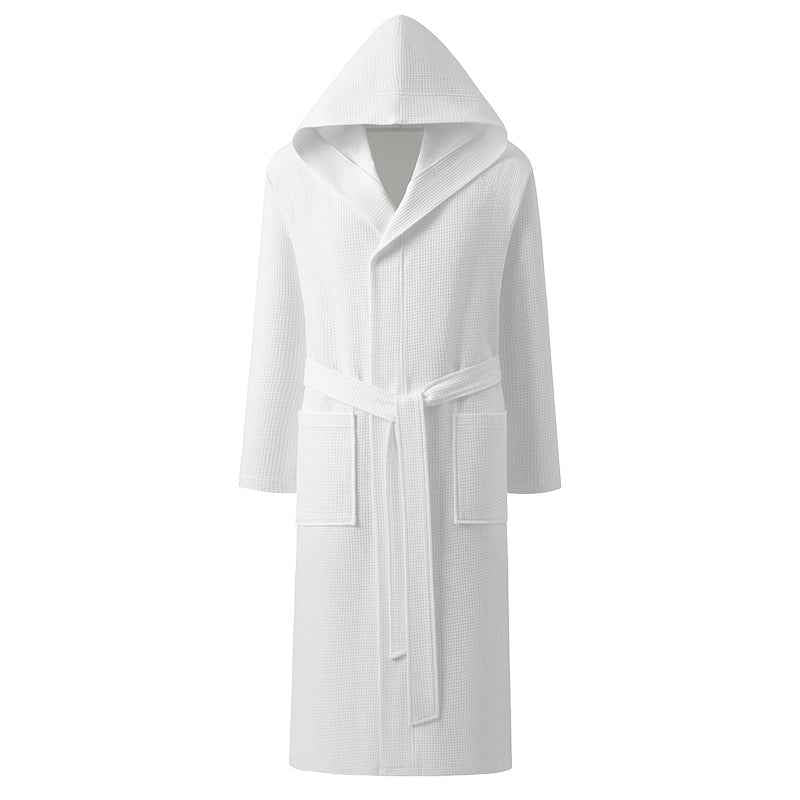 Men’s Cotton Waffle Weave Hooded Bathrobe – Soft Dressing Gown