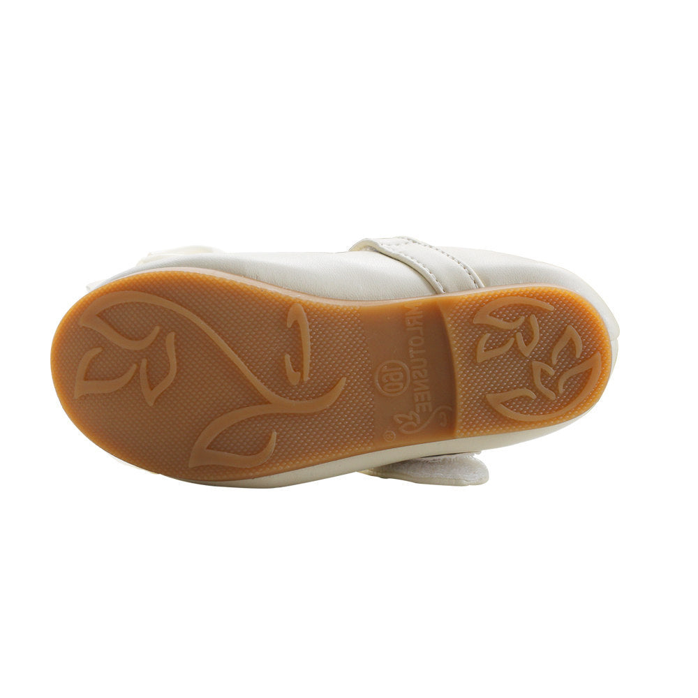 Girls' Pearl Bow Dress Shoes – PU Leather Velcro Flats